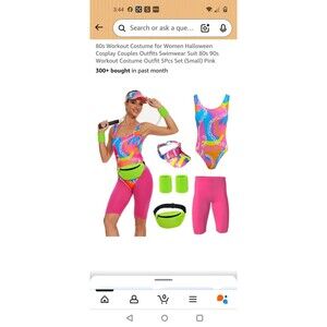 Girls 80s Workout Costume Halloween Cosplay 4-Piece Set No Fanny Pack Size 8-10